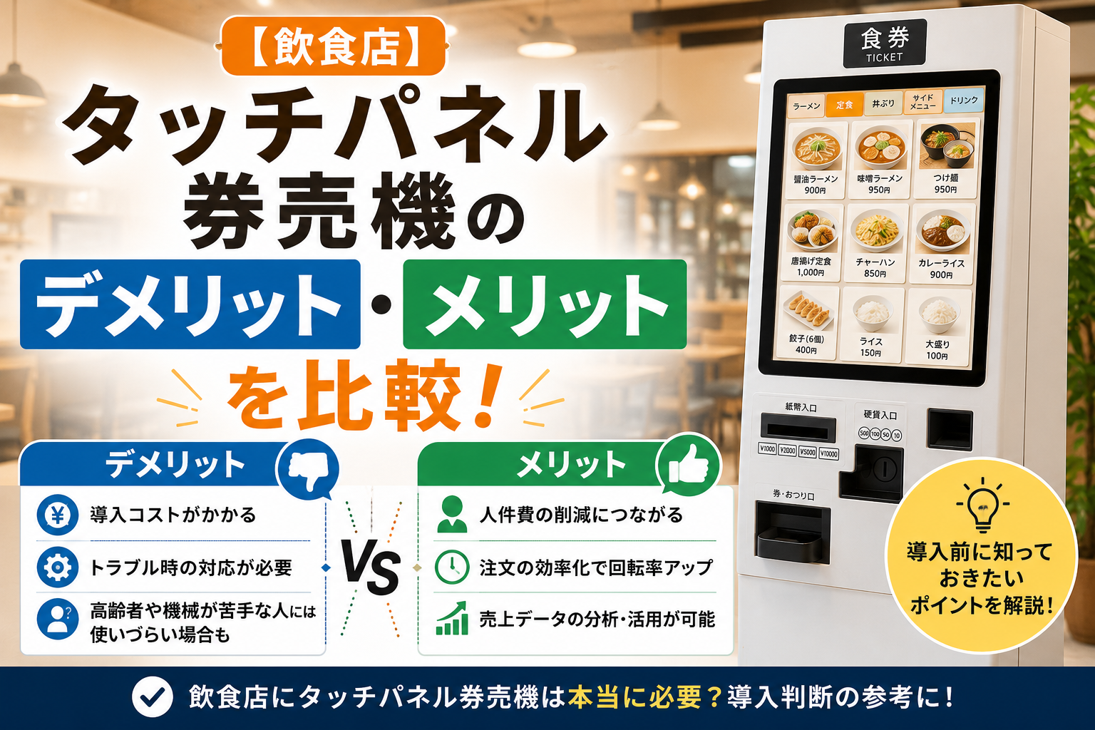 タッチパネル券売機のデメリット