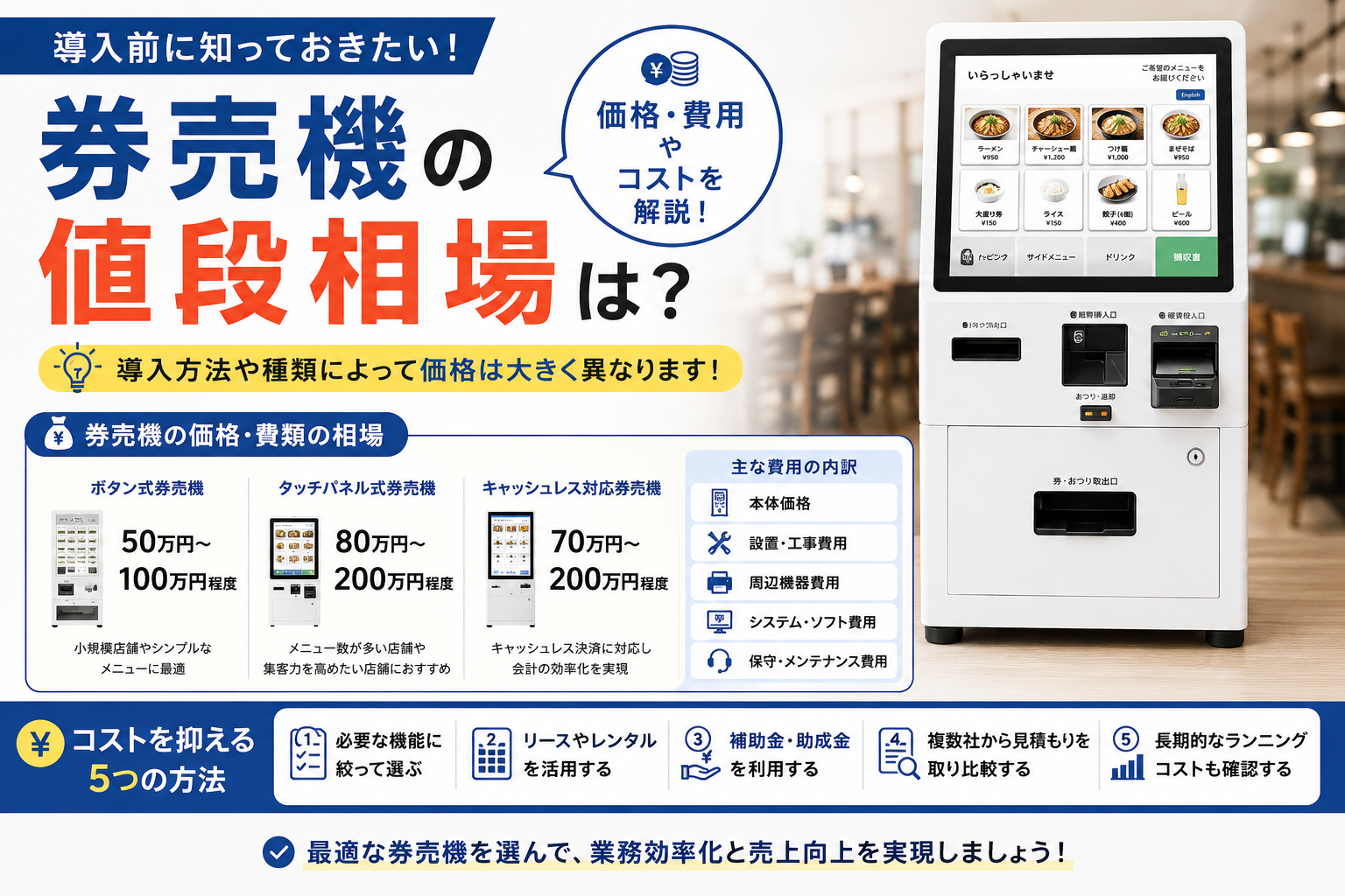 券売機の値段相場・価格・費用